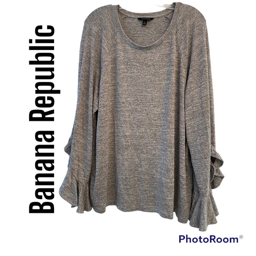 Banana Republic Gray Ruffle Sleeve Pullover Sweater XL